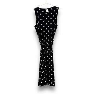 Lauren Ralph Lauren Black White Polka Dot Stretch Jersey Midi Dress Belt Size 16